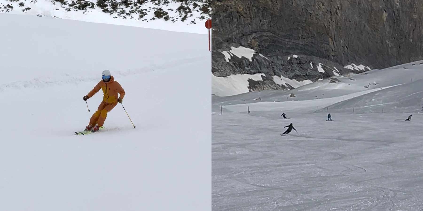 Good and bad ski clip filming examples side by side