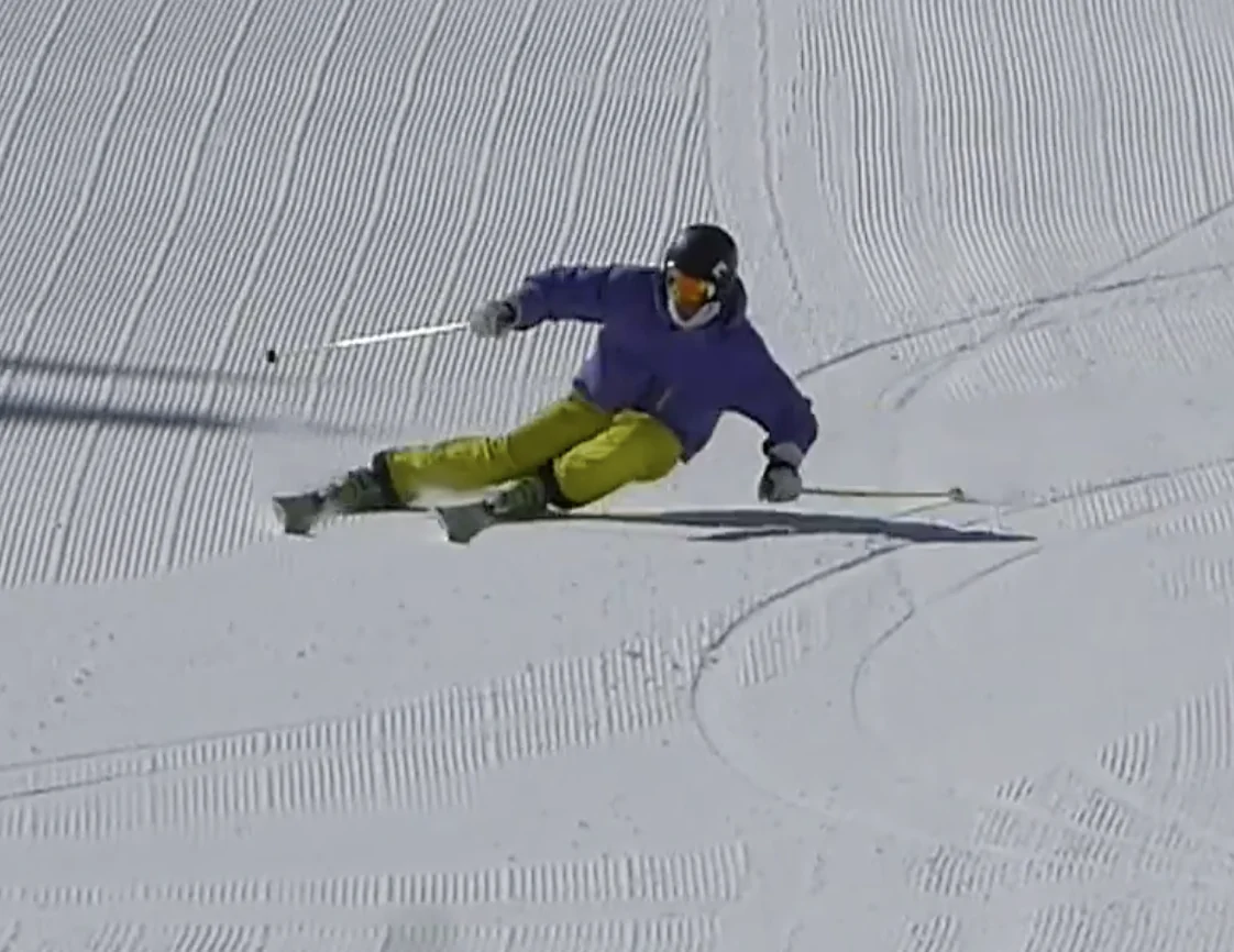 Good ski filming example with skier large and clear in frame